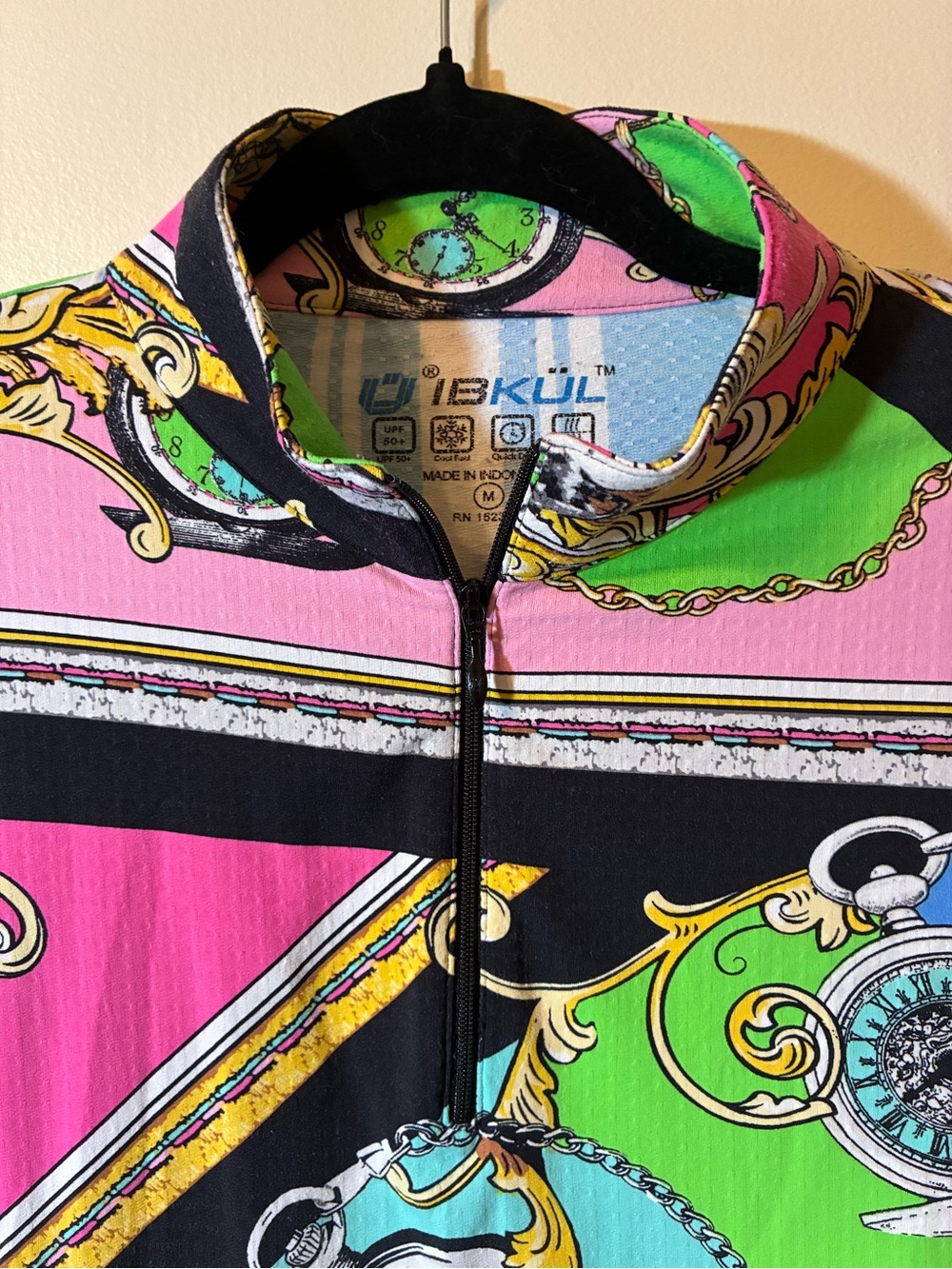 IBKÜL "Timeout" Long Sleeve Quarter-Zip Mock SPF Baroque Print Sports Shirt M - Picture 3 of 8